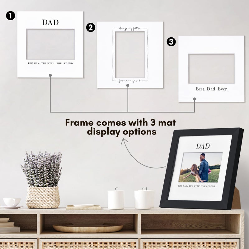 Americanflat Dad Picture Frame with Shatter-Resistant Glass - Use as 8x8 Picture Frame without Mat or 4x6 Frame with 3 Interchangeable Mats - Signature Collection - Gifts for Dad - Black - Image 4