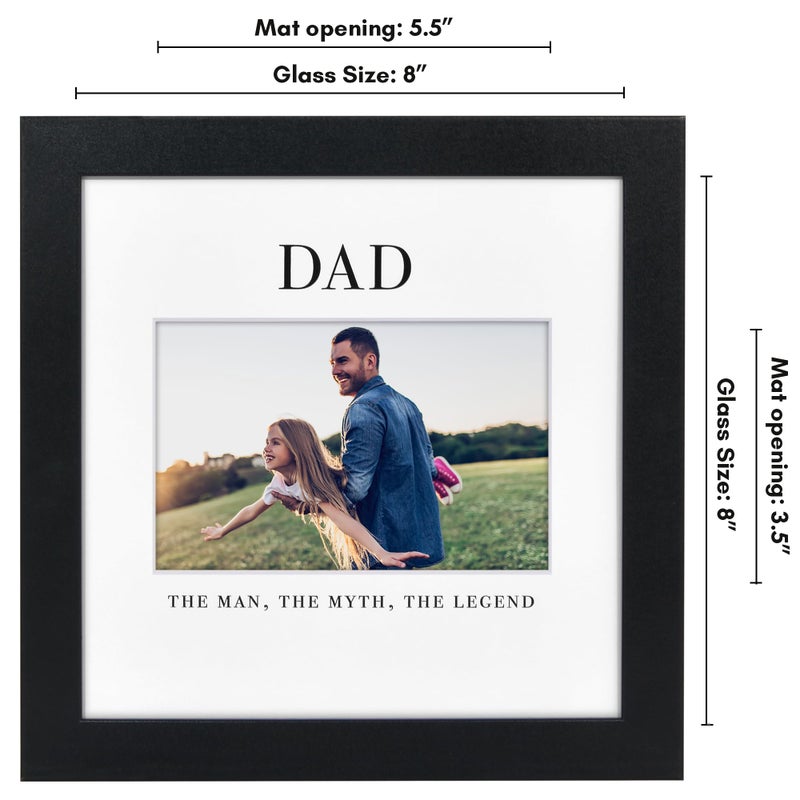 Americanflat Dad Picture Frame with Shatter-Resistant Glass - Use as 8x8 Picture Frame without Mat or 4x6 Frame with 3 Interchangeable Mats - Signature Collection - Gifts for Dad - Black - Image 2