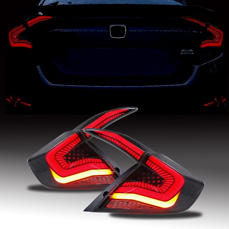 inginuity time LED Black Tail Lights For Honda Civic 10Th Gen 20162021 DRL Start Up Animation Rear Lamp Assembly Not Fit For Hatchback Smoke