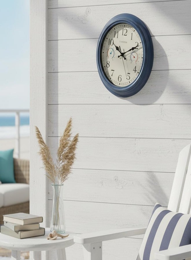 Crosstime Outdoor Clock with Thermometer and Hygrometer Combo, Rustic Vintage Waterproof Indoor Outdoor Wall Clocks for Patio Pool Garden Home Decor- 12 Inch Blue - Image 2