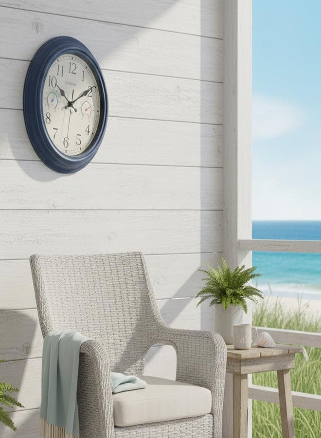Crosstime Outdoor Clock with Thermometer and Hygrometer Combo, Rustic Vintage Waterproof Indoor Outdoor Wall Clocks for Patio Pool Garden Home Decor- 12 Inch Blue - Image 5