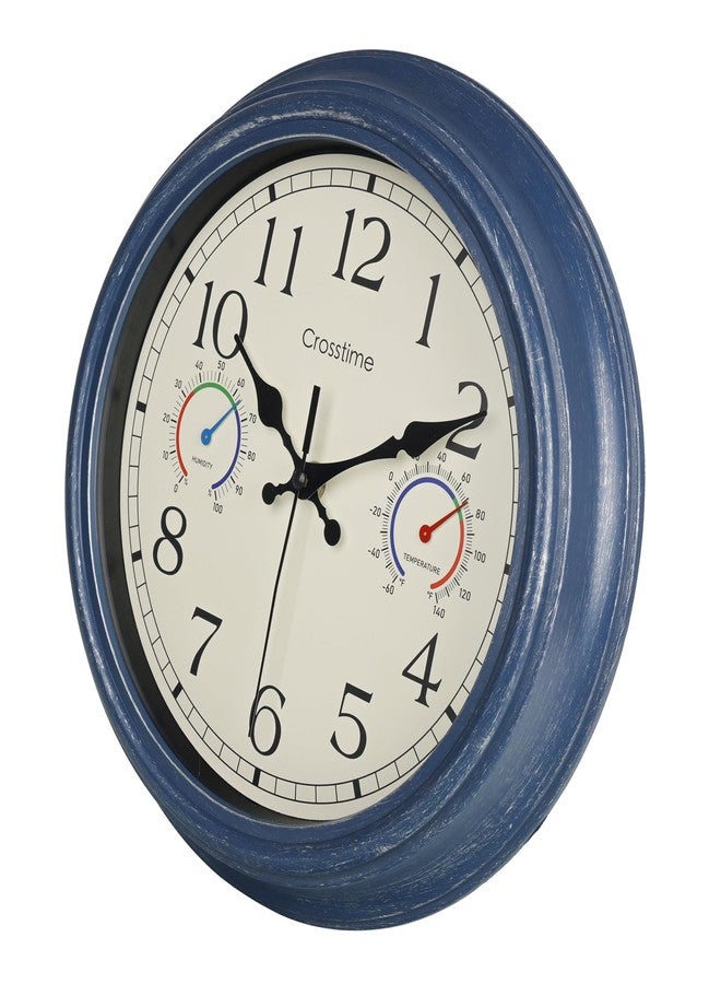 Crosstime Outdoor Clock with Thermometer and Hygrometer Combo, Rustic Vintage Waterproof Indoor Outdoor Wall Clocks for Patio Pool Garden Home Decor- 12 Inch Blue - Image 1