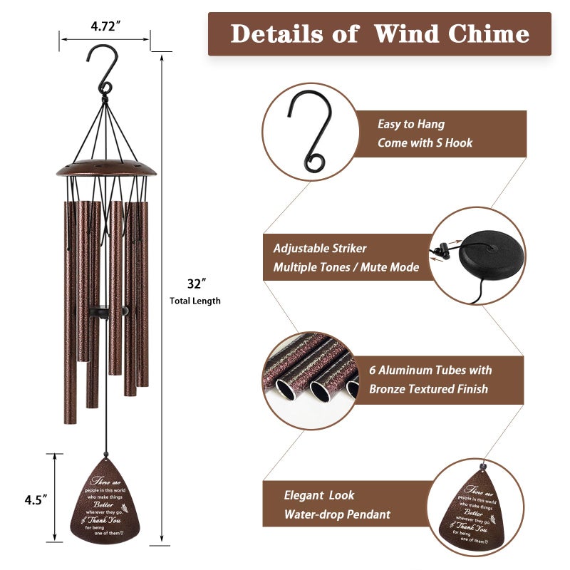 Soopau Thank You Gifts for Women Men, 32" Wind Chimes Thank You Gifts, Appreciation Gifts for Employee Coworkers Colleague Teachers Nurses, Thanksgiving Day Gifts for Family Friends - Image 4