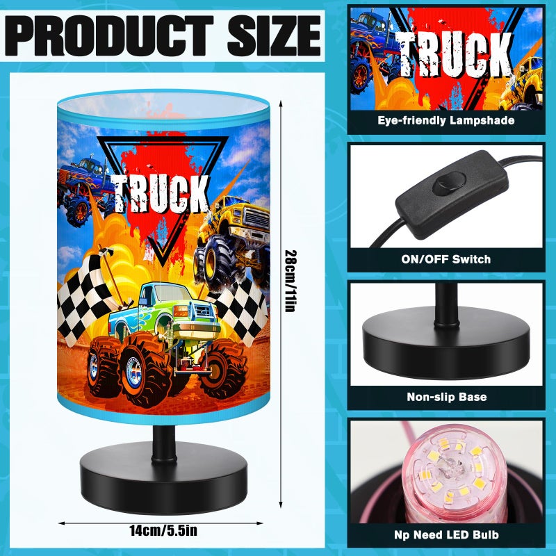 Glooglitter Monster Truck Themed Table Lamp 3 Colors Dimmable Lights 9.72 x 5.12 Inch Monster Truck Themed Night Light Bedside Lamps Decoration for Bedroom Desk Birthday Gifts for Christmas Home Decor - Image 3