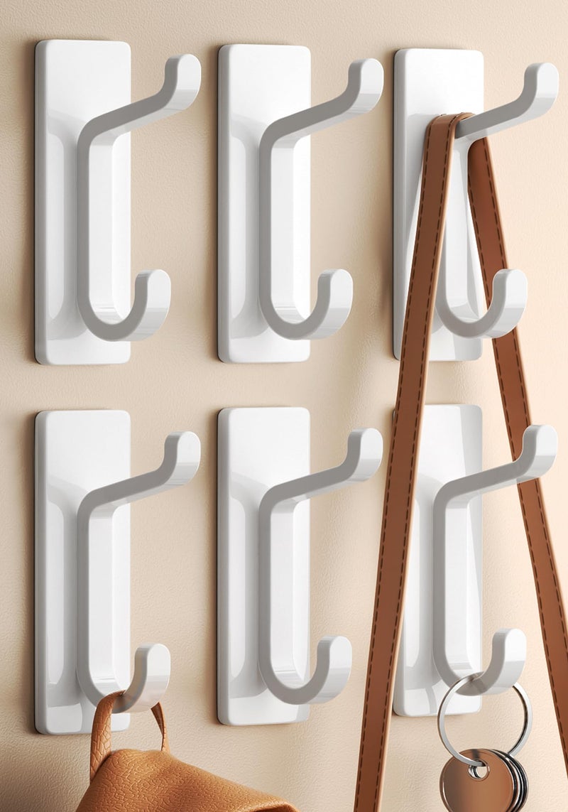 pickpiff Wall Hooks for Coat and Towel: 13LB Adhesive Door Hanger Stick on, White 6 Pack - Image 1
