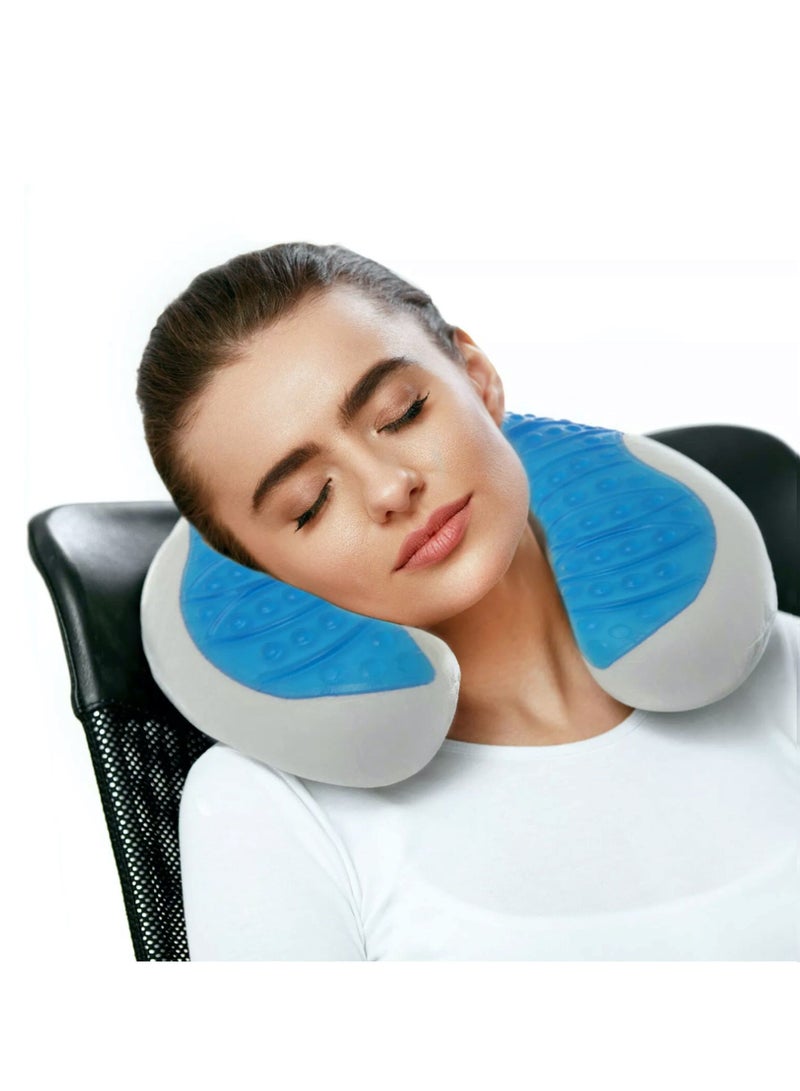 HEXAR وسادة سفر من إسفنج ميموري جل تبريد، وسادة للرقبة على شكل حرف U توفر أفضل دعم للرقبة والرأس أثناء السفر والمكتب - Image 1