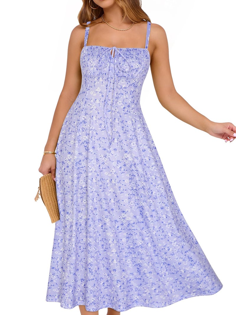 YATHON Women Sun Dresses for Women 2026 Vacation Long Spaghetti Strap Sundress Dress for Special Occasions(YT552-Purple Floral 03,XL) - Image 2