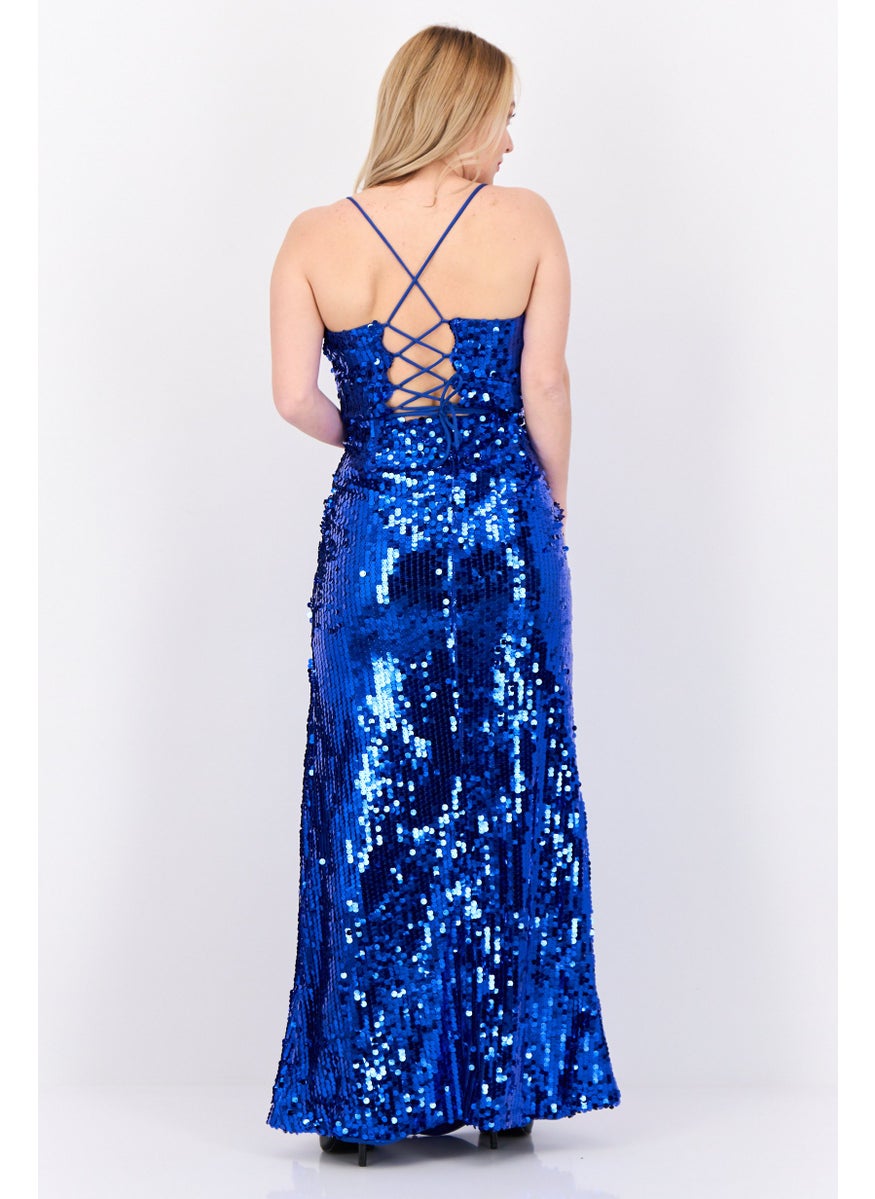 Lulus Women 2 Pcs Sequins Pattern Maxi Dress, Blue  - Image 4