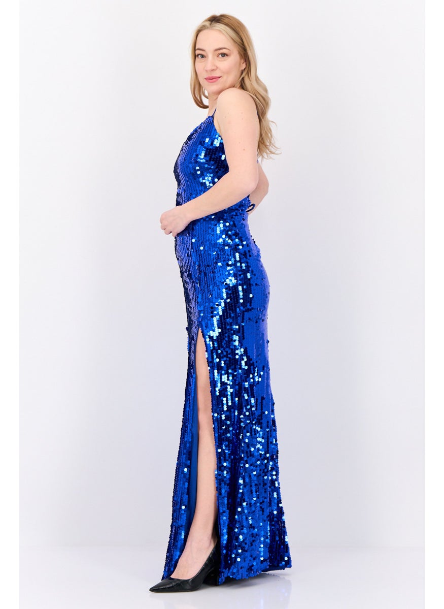 Lulus Women 2 Pcs Sequins Pattern Maxi Dress, Blue  - Image 3