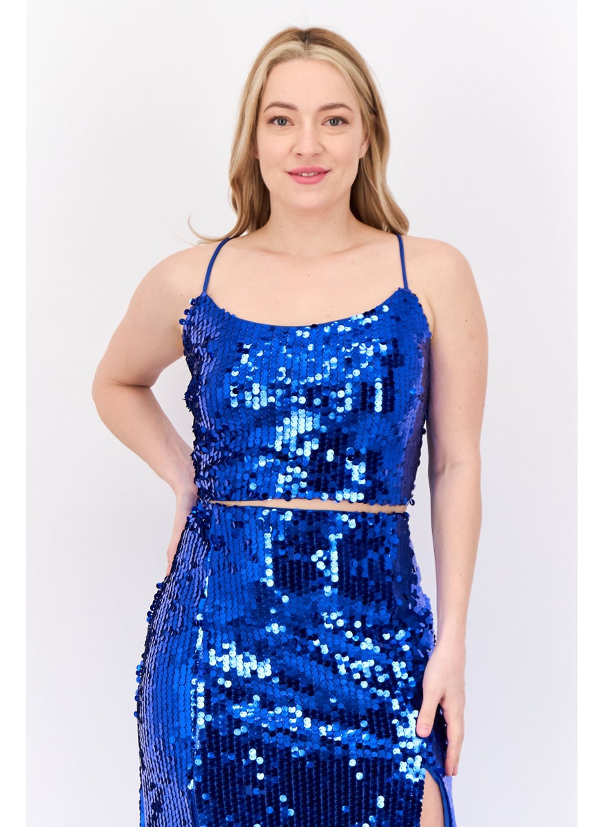 Lulus Women 2 Pcs Sequins Pattern Maxi Dress, Blue  - Image 2