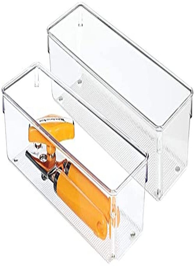 RABBONIX Acrylic Transparent Drawer Storage Organizer Box For Kitchen Utensil, Office, Desks, Cosmetics And Bathrooms Etc | Size 22.86 Cm X 7.62 Cm |Pack Of 02 - Image 1