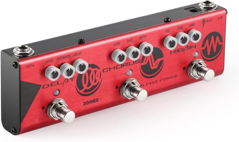 Donner Multi Guitar Effect Pedal Alpha Force 3 in 1 Effects Delay Chorus High Gain Distortion Pedal with Adapter - Image 1