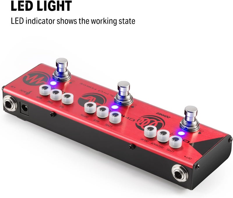 Donner Multi Guitar Effect Pedal Alpha Force 3 in 1 Effects Delay Chorus High Gain Distortion Pedal with Adapter - Image 4