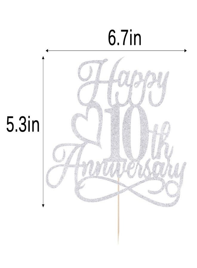 YUINYO Glitter Happy 10th Anniversary Cake Toppers Wedding Anniversary Party Decorations,10th Wedding Anniversary, Company Anniversary Party, Birthday Party Decorations (silver-10) - Image 2