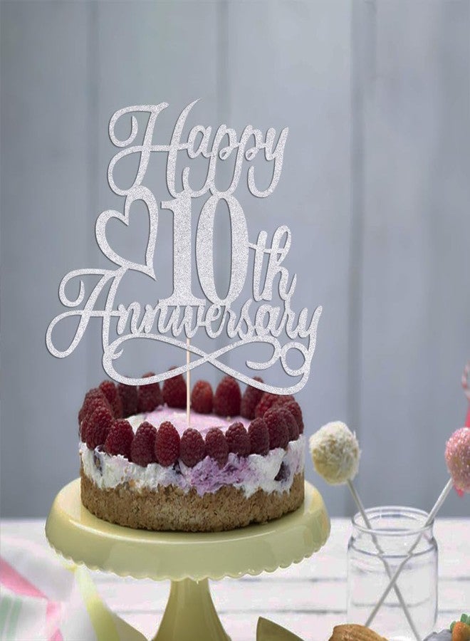 YUINYO Glitter Happy 10th Anniversary Cake Toppers Wedding Anniversary Party Decorations,10th Wedding Anniversary, Company Anniversary Party, Birthday Party Decorations (silver-10) - Image 5