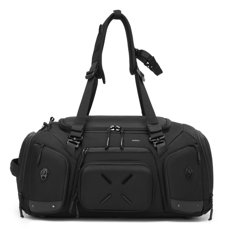 OZUKO Waterproof Travel Backpack for Gym Camping and Weekender Use with 46L Large Capacity Sneaker Compartment, Black, 9834 - Image 1