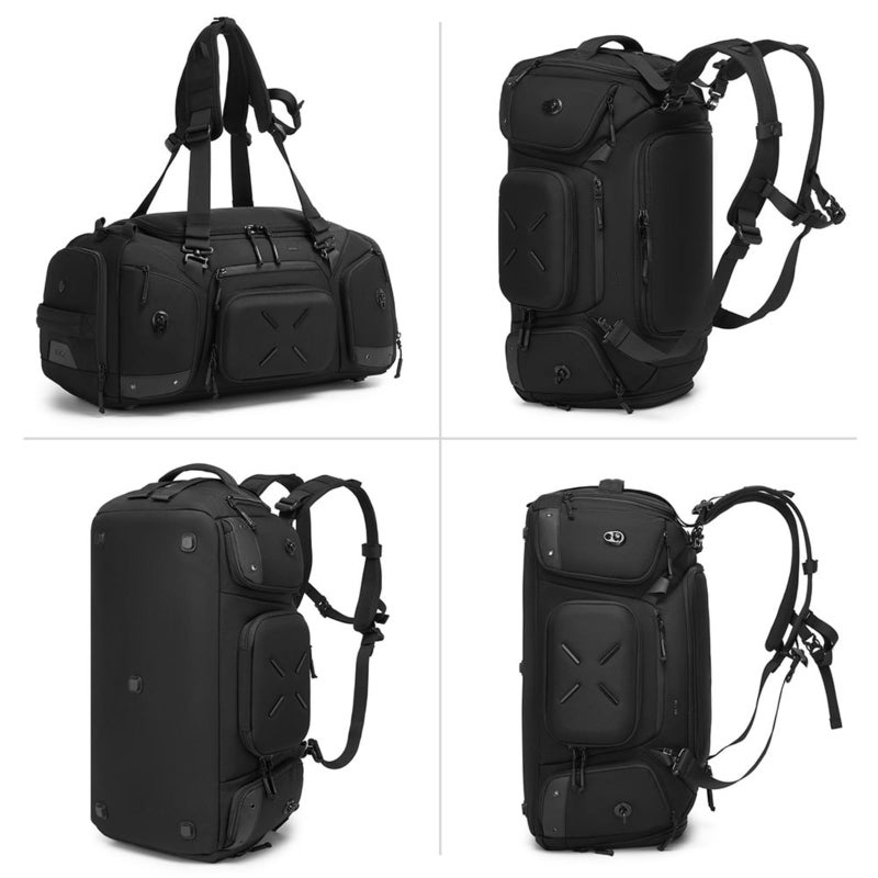 OZUKO Waterproof Travel Backpack for Gym Camping and Weekender Use with 46L Large Capacity Sneaker Compartment, Black, 9834 - Image 4