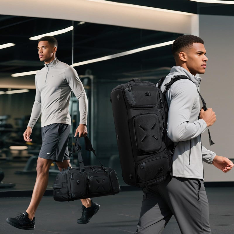 OZUKO Waterproof Travel Backpack for Gym Camping and Weekender Use with 46L Large Capacity Sneaker Compartment, Black, 9834 - Image 2