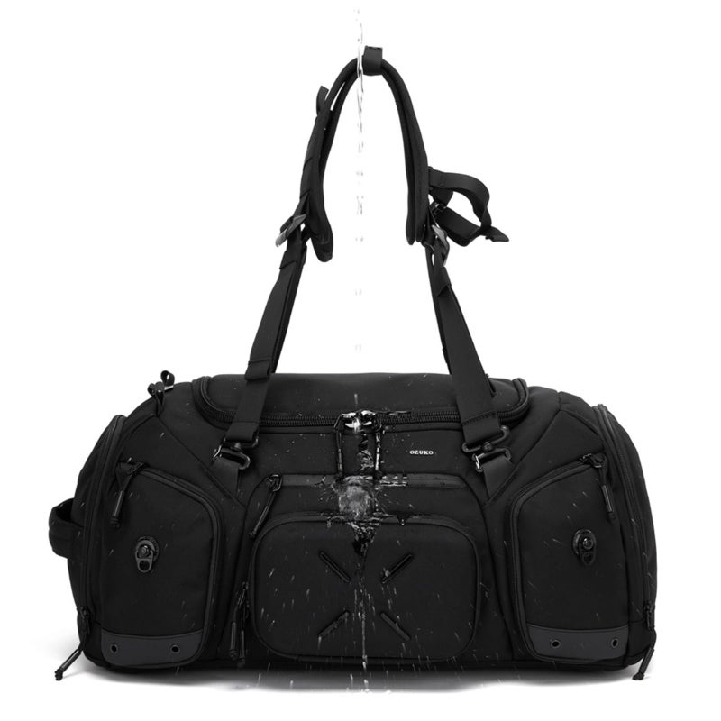 OZUKO Waterproof Travel Backpack for Gym Camping and Weekender Use with 46L Large Capacity Sneaker Compartment, Black, 9834 - Image 5