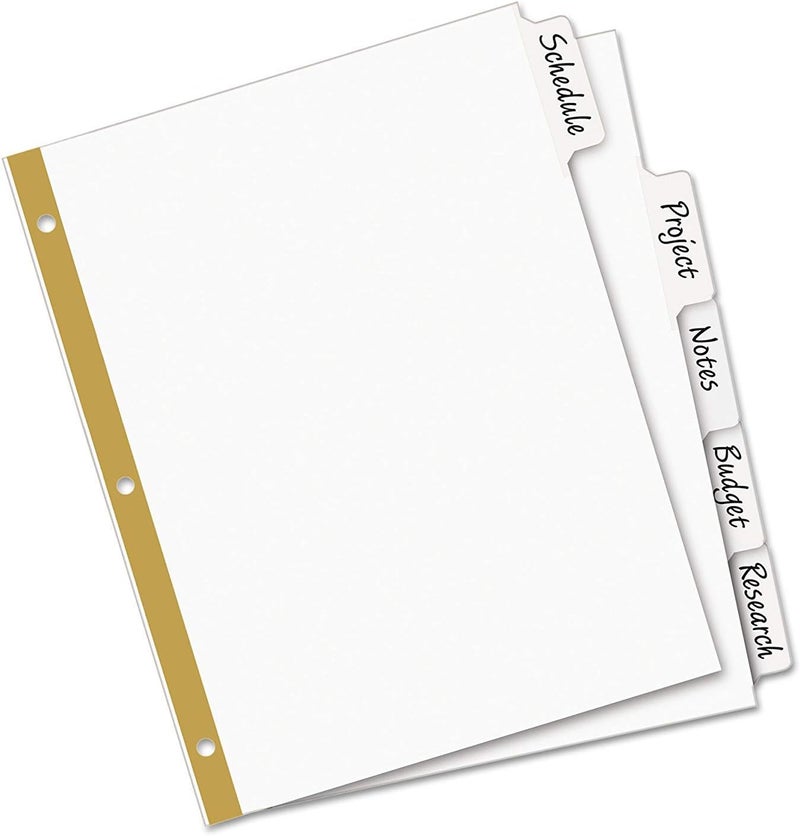 AVERY 23075 Write & Erase Big Tab Paper Dividers, 5-Tab, White, Letter, Pack of 4 - Image 3