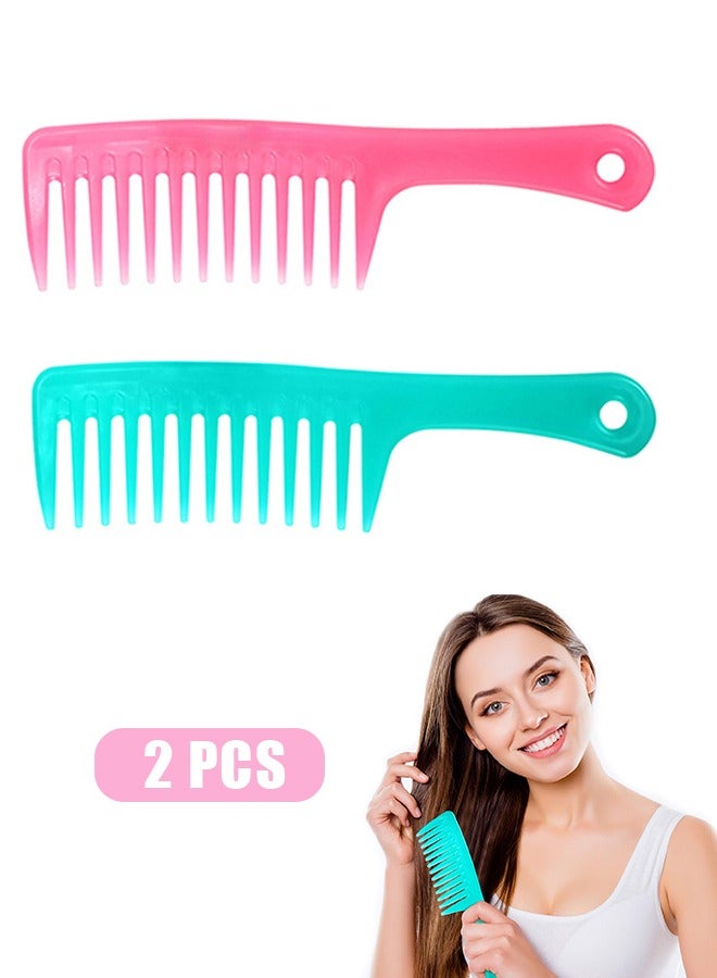 Generic 2 Pcs Large Wide Tooth Combs Anti-static Large Comb, Candy Colors Anti Static Hair Detangler All Course Handled Comb for Long Hair and Curly Hair (Pink+Lake Blue) - Image 1