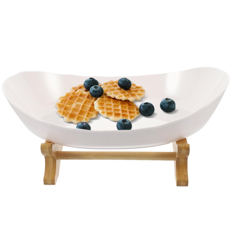 White Wooden Stand Fruit Bowl Snack Plate Kitchen Countertop Storage Tray - Image 5