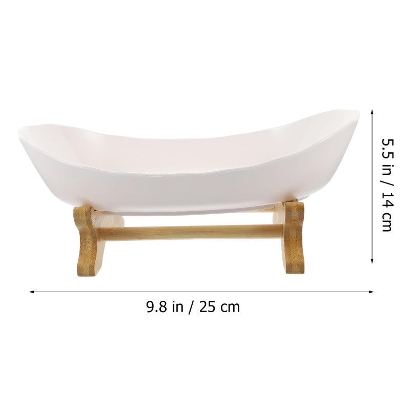 White Wooden Stand Fruit Bowl Snack Plate Kitchen Countertop Storage Tray - Image 3