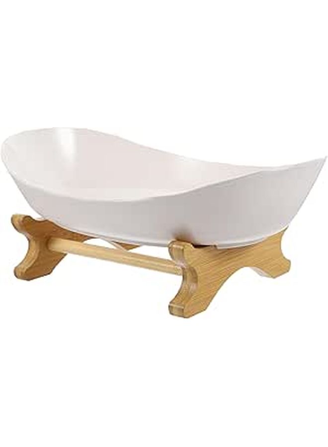 White Wooden Stand Fruit Bowl Snack Plate Kitchen Countertop Storage Tray - Image 1