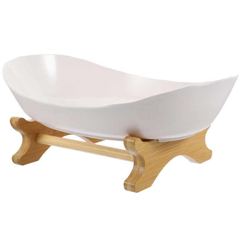 White Wooden Stand Fruit Bowl Snack Plate Kitchen Countertop Storage Tray - Image 2