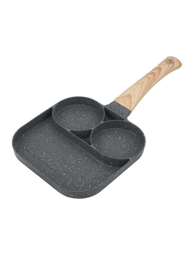 CHICIRIS Fried Egg Pan, Divided Egg Skillet 3 Section Egg Frying Pan 3 in 1 Nonstick Pancake Pan with Wooden Handle for Gas Stove Induction Cooker (Black) - Image 1