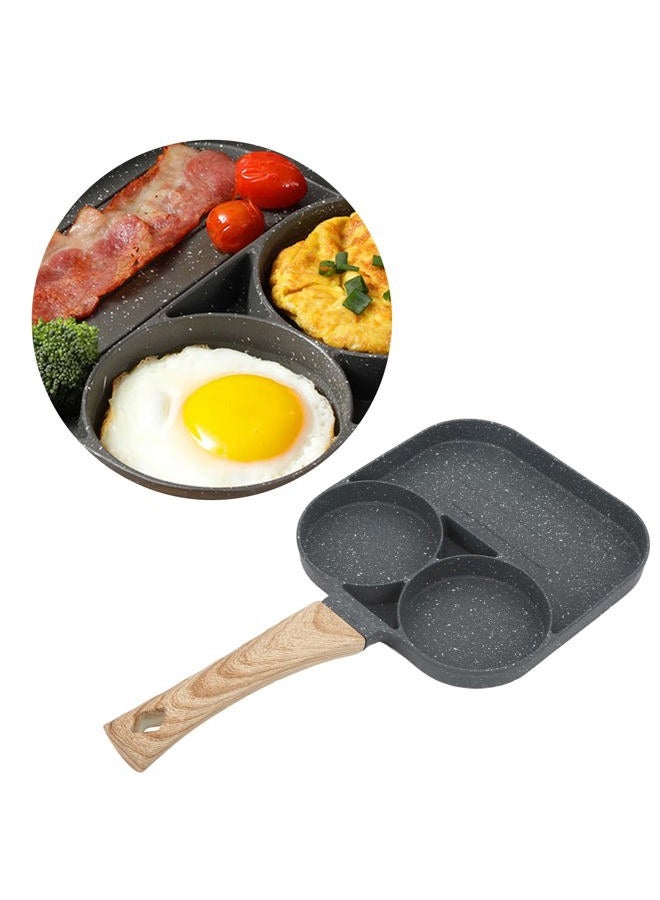 CHICIRIS Fried Egg Pan, Divided Egg Skillet 3 Section Egg Frying Pan 3 in 1 Nonstick Pancake Pan with Wooden Handle for Gas Stove Induction Cooker (Black) - Image 4
