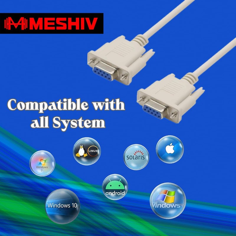 MESHIV كابل DB9 أنثى إلى أنثى، كابل تسلسلي DB9 RS232 9 دبابيس أنثى (3 متر) - Image 3