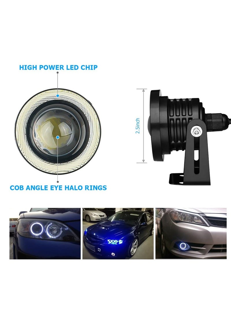Loquat Car Eye Fog Light, 2PCS Universal Round Cob LED Fog Light, Super Bright with White Halo Eye Rings Headlight, Car Daytime Running Light Drl Driving Light Fog Light Bulb(White) - Image 3