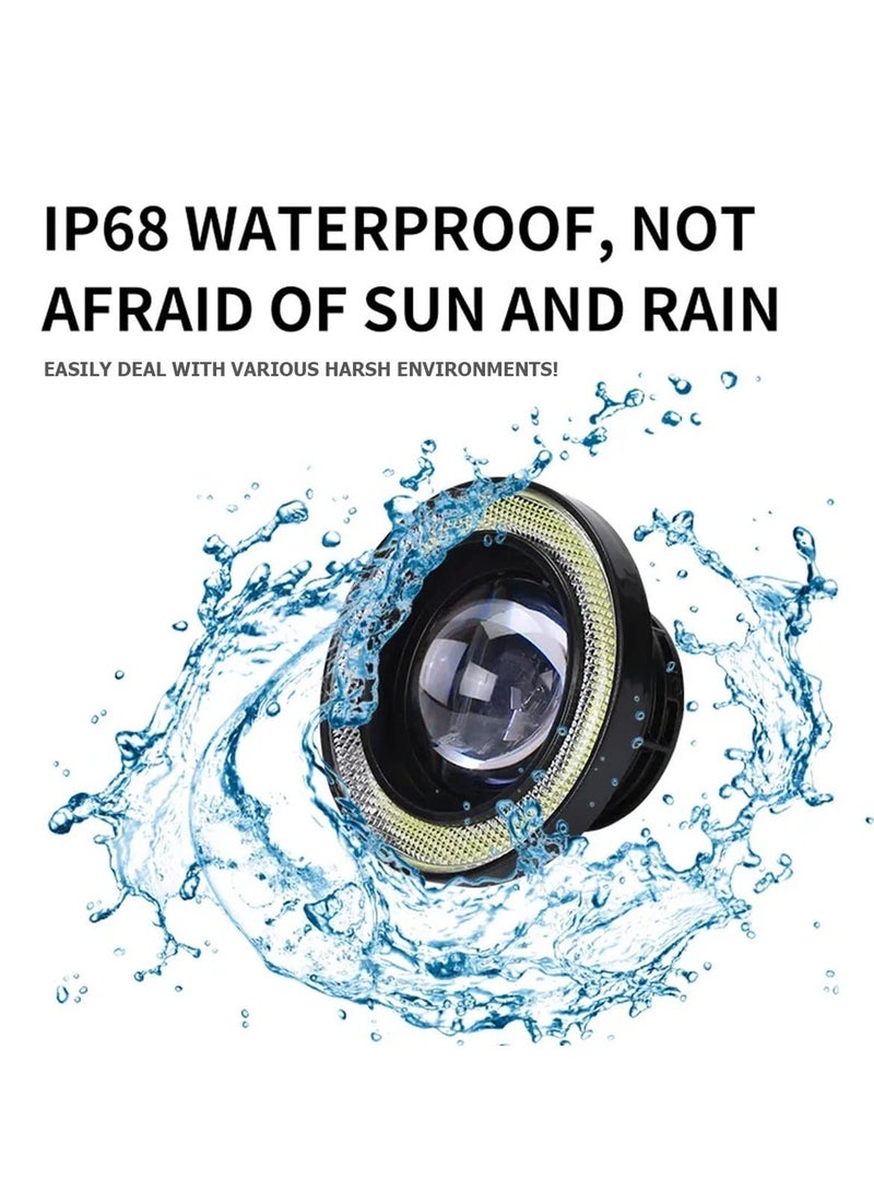 Loquat Car Eye Fog Light, 2PCS Universal Round Cob LED Fog Light, Super Bright with White Halo Eye Rings Headlight, Car Daytime Running Light Drl Driving Light Fog Light Bulb(White) - Image 2