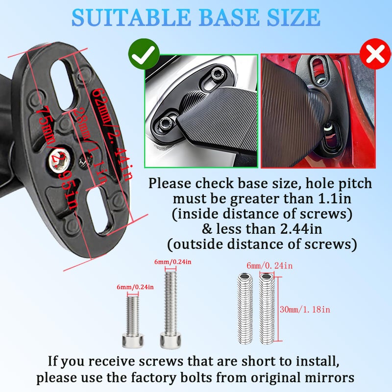 Scerymo Anti-Glare Motorcycle Rear View Mirrors, 360Â° Rotating Stealth Mirror, Adjustable Side Mirrors, for Kawasaki Ninja 300 400 500 650, Honda CBR300R CBR500R CBR600RR CBR1000RR, Suzuki GSXR 600 750 1000 - Image 4
