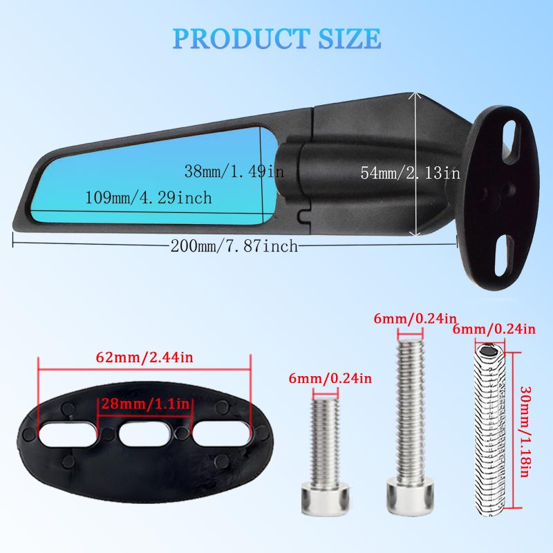 Scerymo Anti-Glare Motorcycle Rear View Mirrors, 360Â° Rotating Stealth Mirror, Adjustable Side Mirrors, for Kawasaki Ninja 300 400 500 650, Honda CBR300R CBR500R CBR600RR CBR1000RR, Suzuki GSXR 600 750 1000 - Image 3