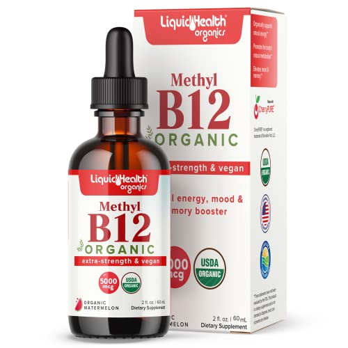 قطرات ميثيل فيتامين ب12 السائلة العضوية من LIQUIDHEALTH مع عصير الكرز الحامض لدعم الطاقة والمناعة وتحسين الذاكرة والتركيز 2 أونصة