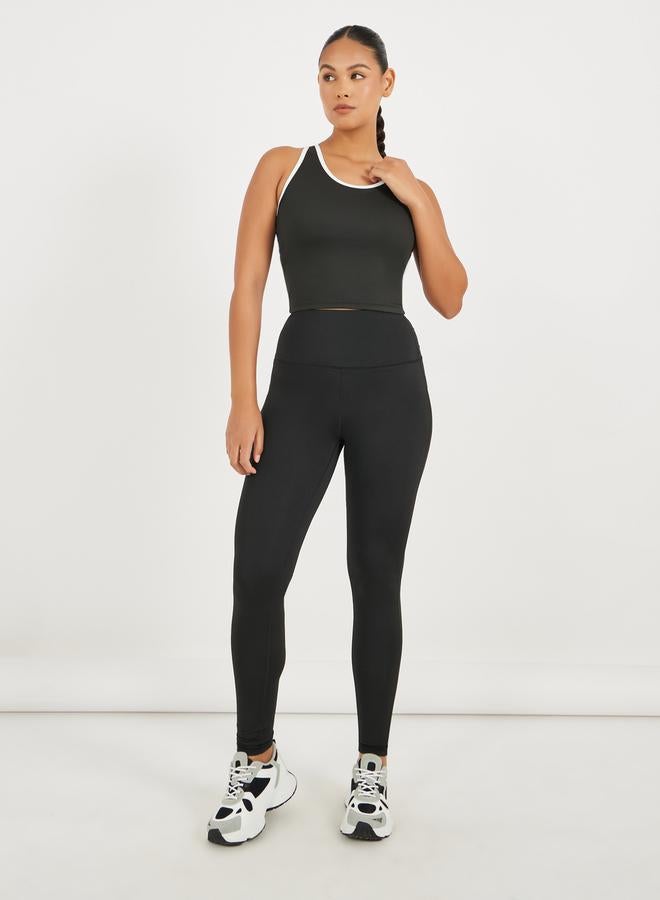 Styli Ribbed Racerback Longline Sports Bra with Contrast Piping - Image 2