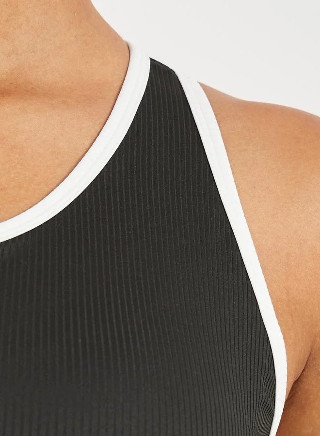 Styli Ribbed Racerback Longline Sports Bra with Contrast Piping