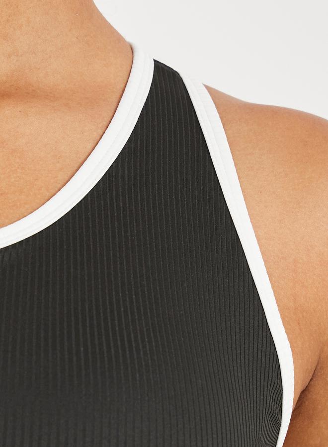 Styli Ribbed Racerback Longline Sports Bra with Contrast Piping - Image 4