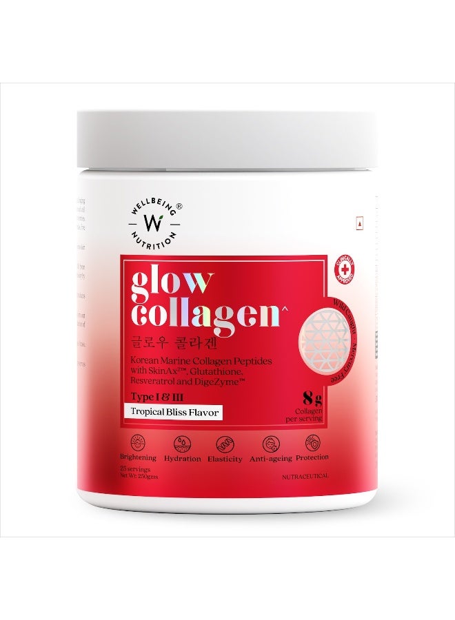 ويلبيينج نيوتريشن تغذية صحية، ببتيدات الكولاجين البحرية اليابانية المتوهجة للبشرة، الجلوتاثيون، ريسفيراترول، بروميلين، وتوت غوجي | نكهة استوائية رائعة - ٢٥٠ غرام - Image 1