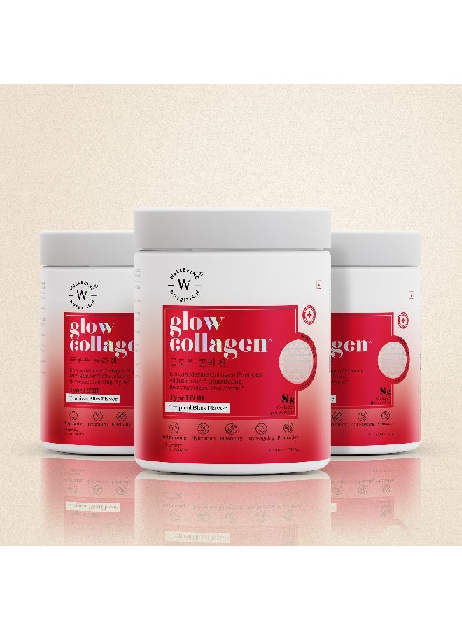 ويلبيينج نيوتريشن تغذية صحية، ببتيدات الكولاجين البحرية اليابانية المتوهجة للبشرة، الجلوتاثيون، ريسفيراترول، بروميلين، وتوت غوجي | نكهة استوائية رائعة - ٢٥٠ غرام - Image 3