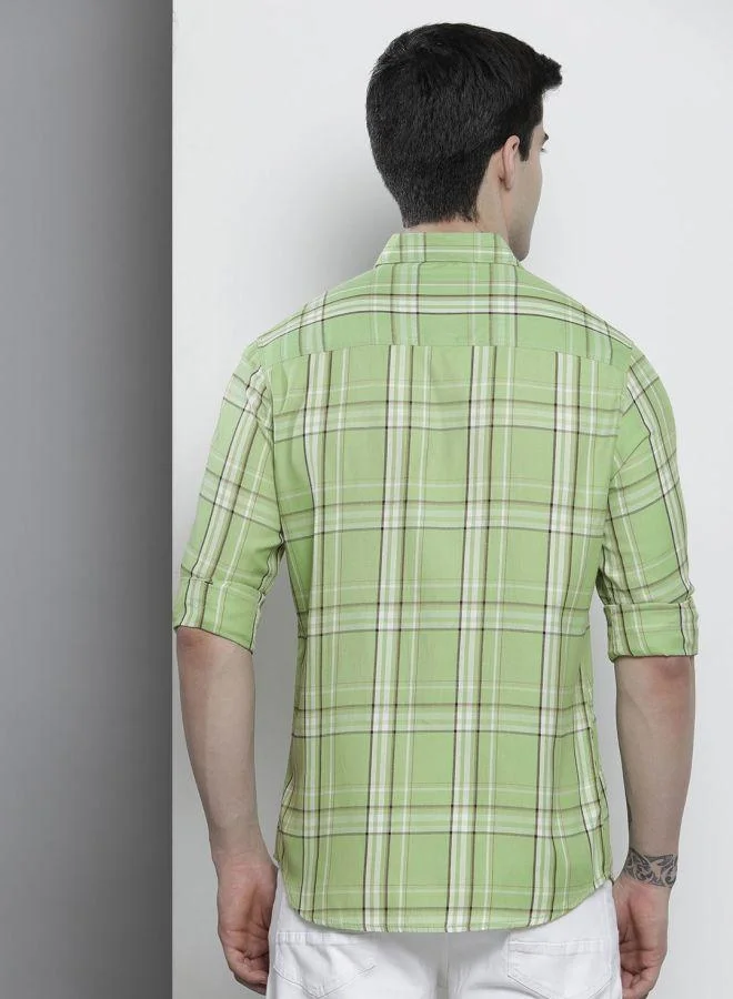 ذا انديان كراج كو Men Regular Fit Checkered Full Sleeves Cutaway Collar Casual Shirt