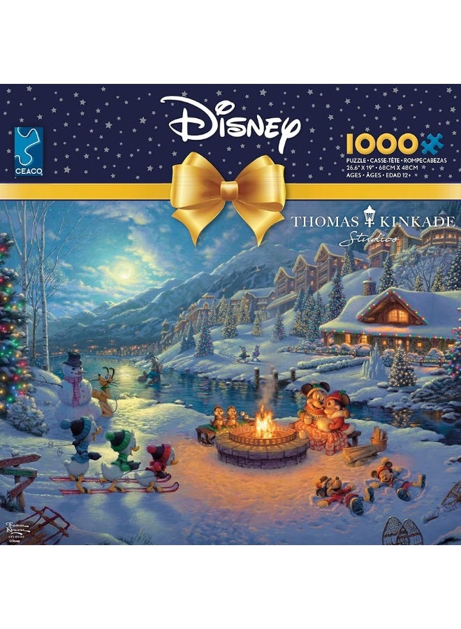 Ceaco - Thomas Kinkade - Disney Dreams Collection - Holiday - Mickey and Minnie Christmas Lodge - 1000 Piece Jigsaw Puzzle - Image 1