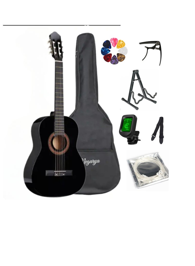 Megarya 38” Classical Guitar with Nylon Strings Guitar with Truss Rod for Beginner Professional Acoustic with Bag, Strap, Capo, Picks, Strings, Tuner, A Frame(Black) - Image 1