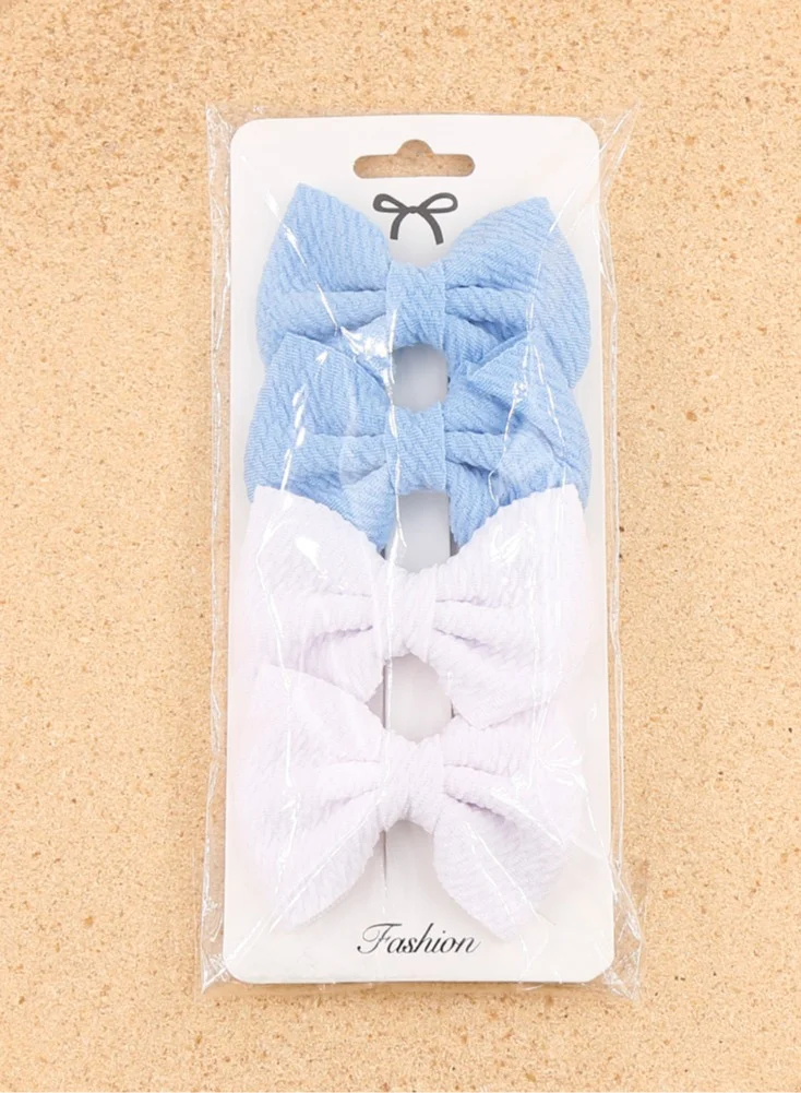D'Daniela Nisha Ribbon Bow Clip Set For Babies and Girls -  Blue & White