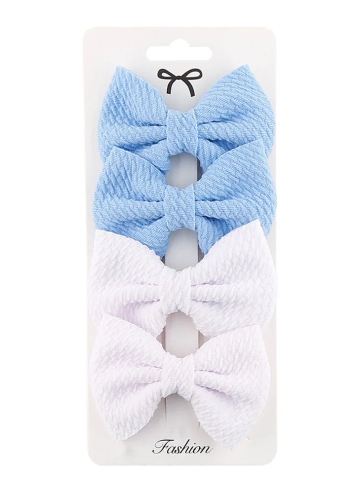 D'Daniela Nisha Ribbon Bow Clip Set For Babies and Girls -  Blue & White