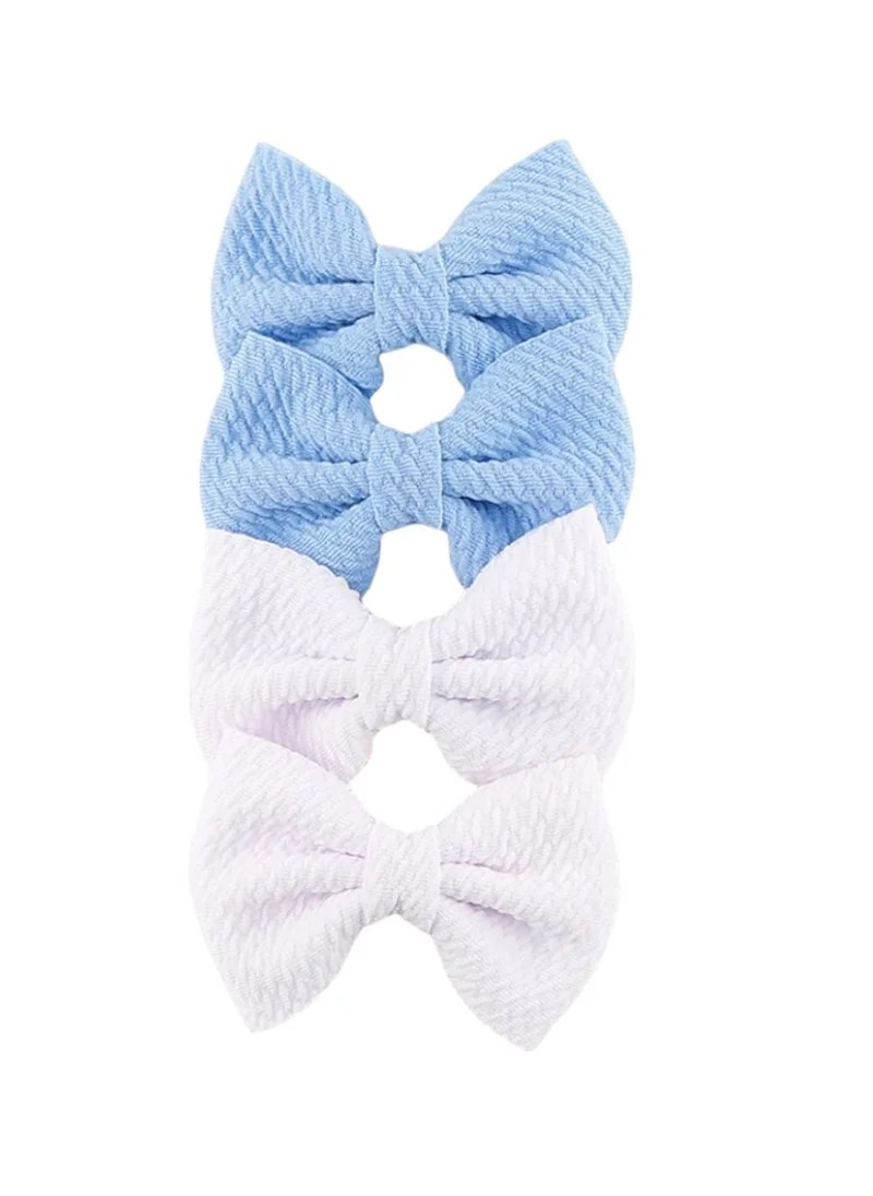 D'Daniela Nisha Ribbon Bow Clip Set For Babies and Girls -  Blue & White