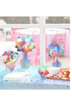 Excefore Table Decor Fake Flower, Iridescent Flower Centerpieces for Holographic, Party 3D Vase Decorations, Birthday Party Table Decor Engagement Baby Shower Bridal Shower Party Wedding Supplies 5pcs  - Image 3