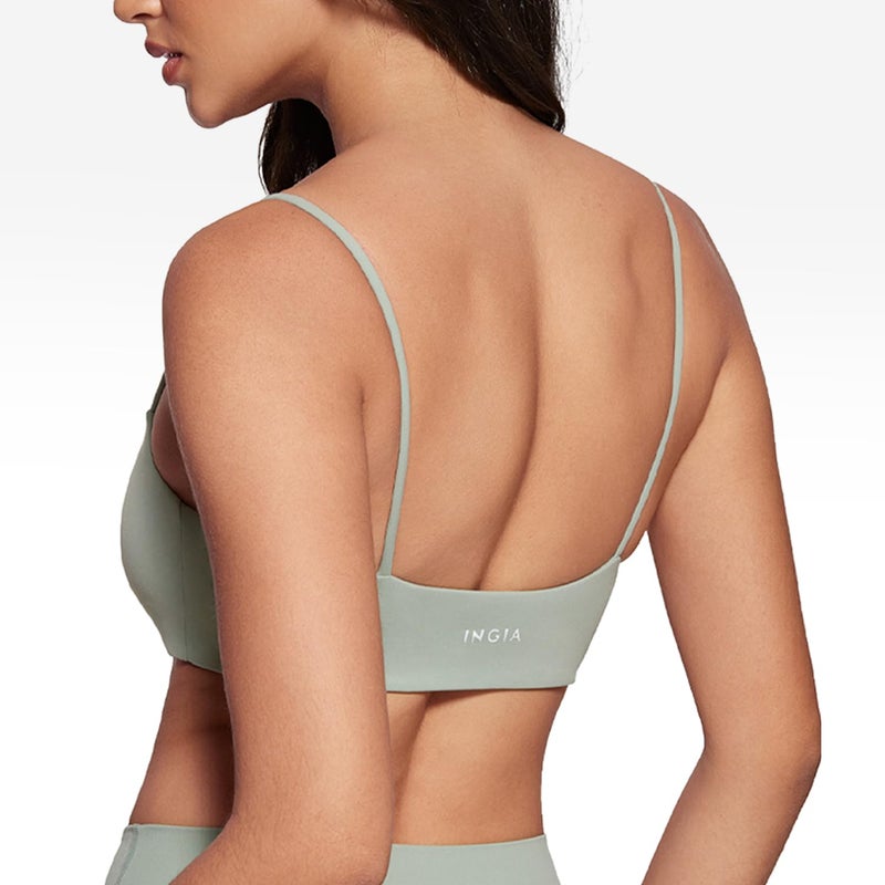 INGIA Women's Square Neck Sports Bra Spaghetti Strap Padded Cami Yoga Wireless Square Back Workout Bra Crop Top Mineral Small - Image 2